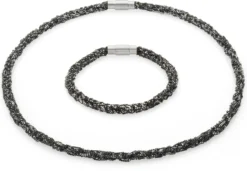 Armband gestrickt, Silber oxidiert