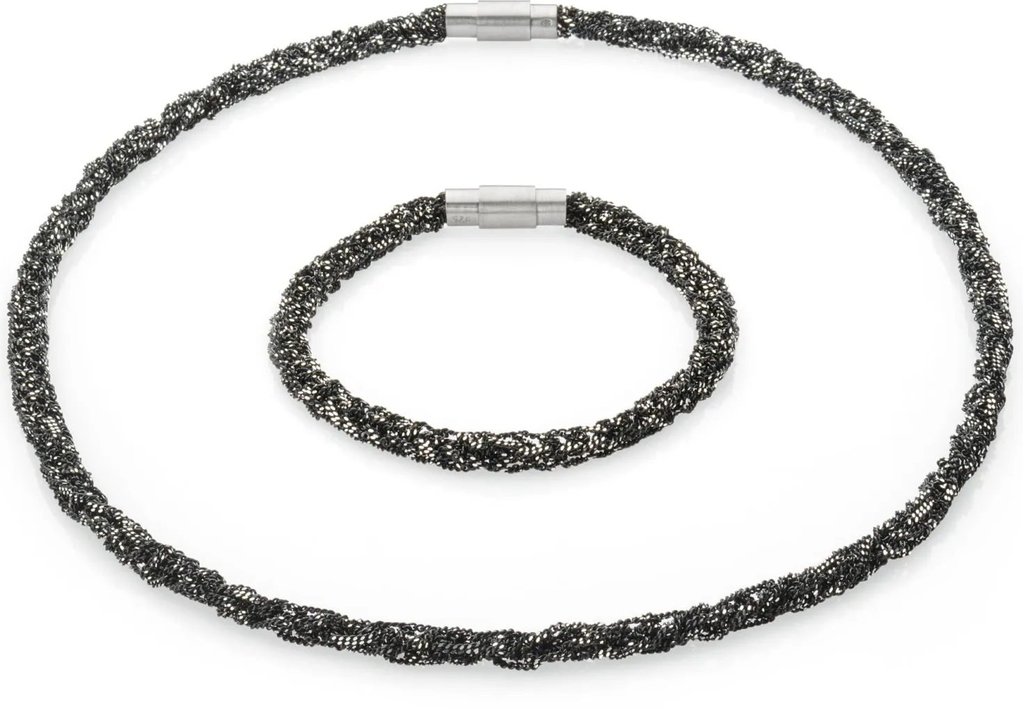Armband gestrickt, Silber oxidiert