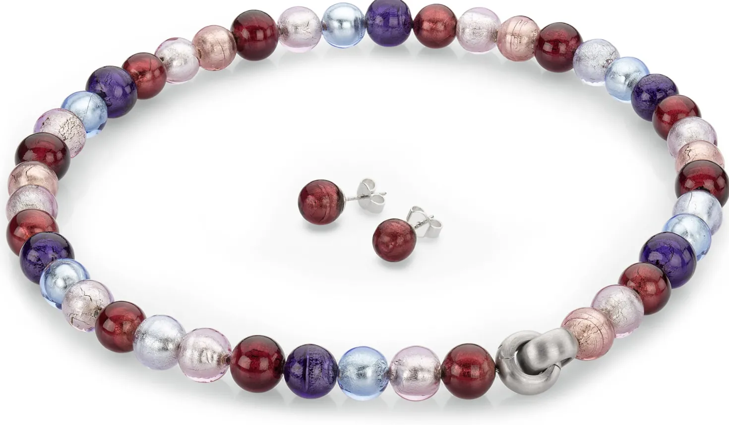 Collier Muranoglas, Blau-Rosé-Weinrot