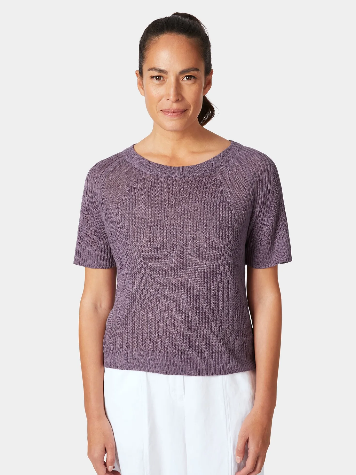 Damen-Strickshirt Halbarm Leinen