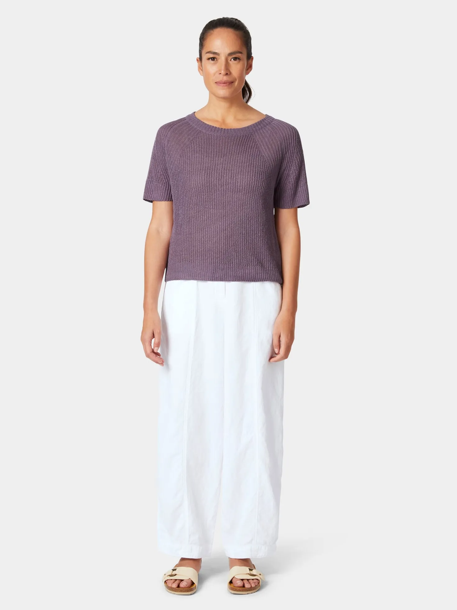 Damen-Strickshirt Halbarm Leinen