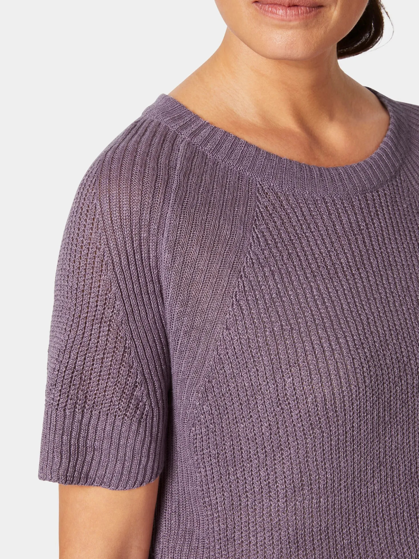 Damen-Strickshirt Halbarm Leinen