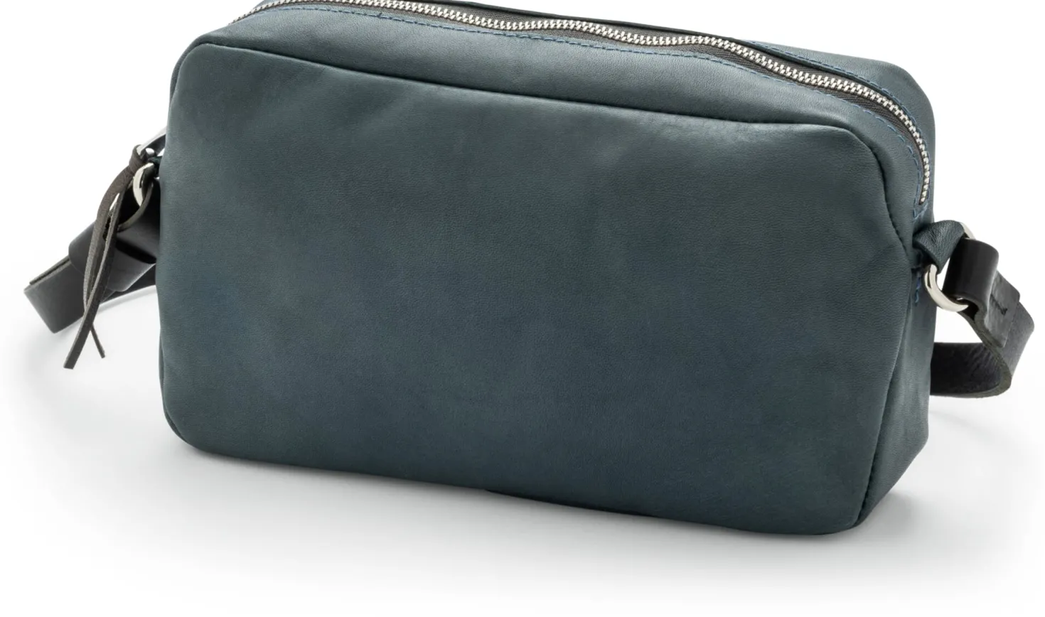 Kleine Handtasche Sattlerriemen, blaugrau