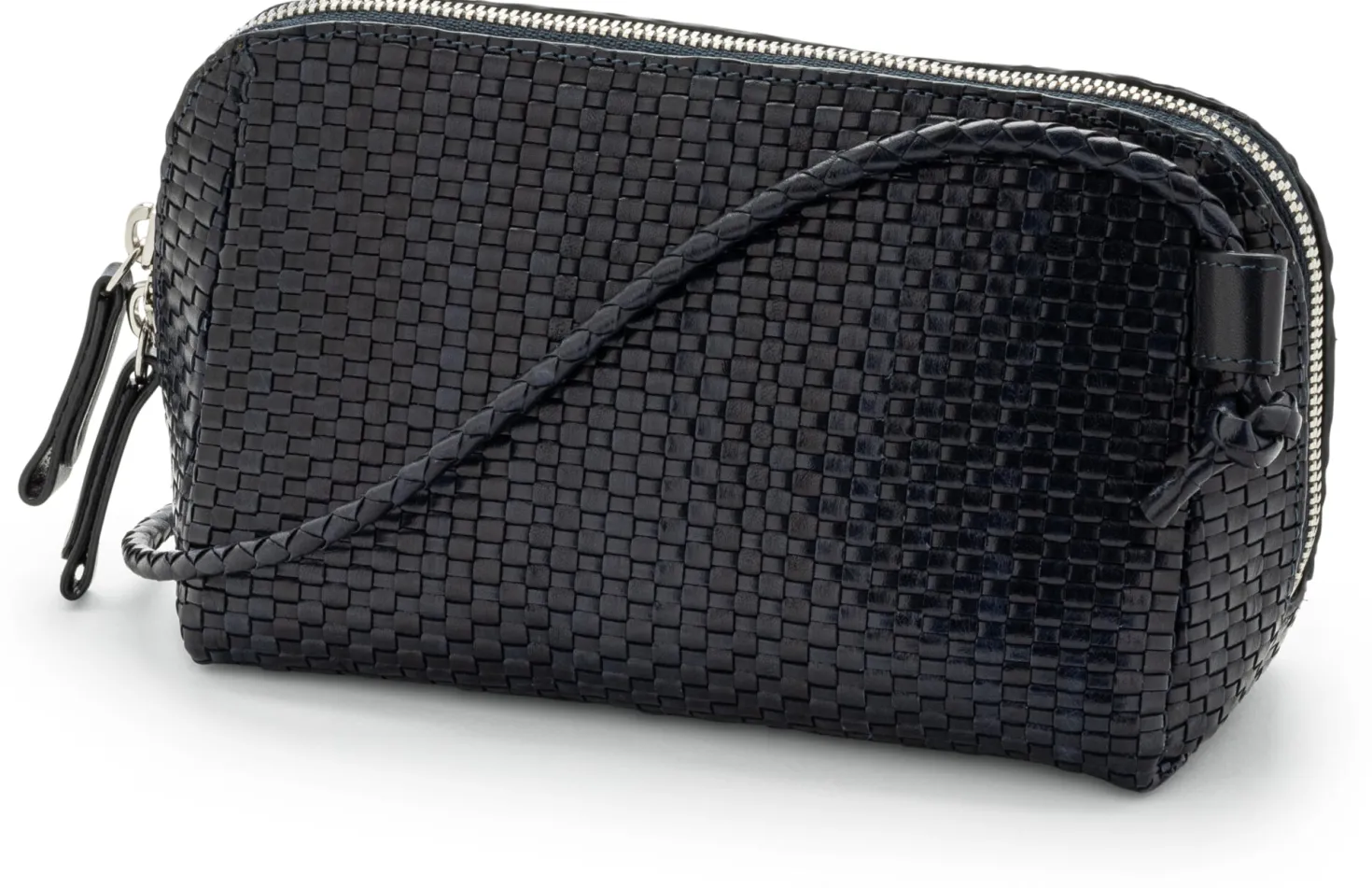 Lederhandtasche geflochten, dunkelblau