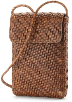 Leder-Handytasche geflochten, Braun