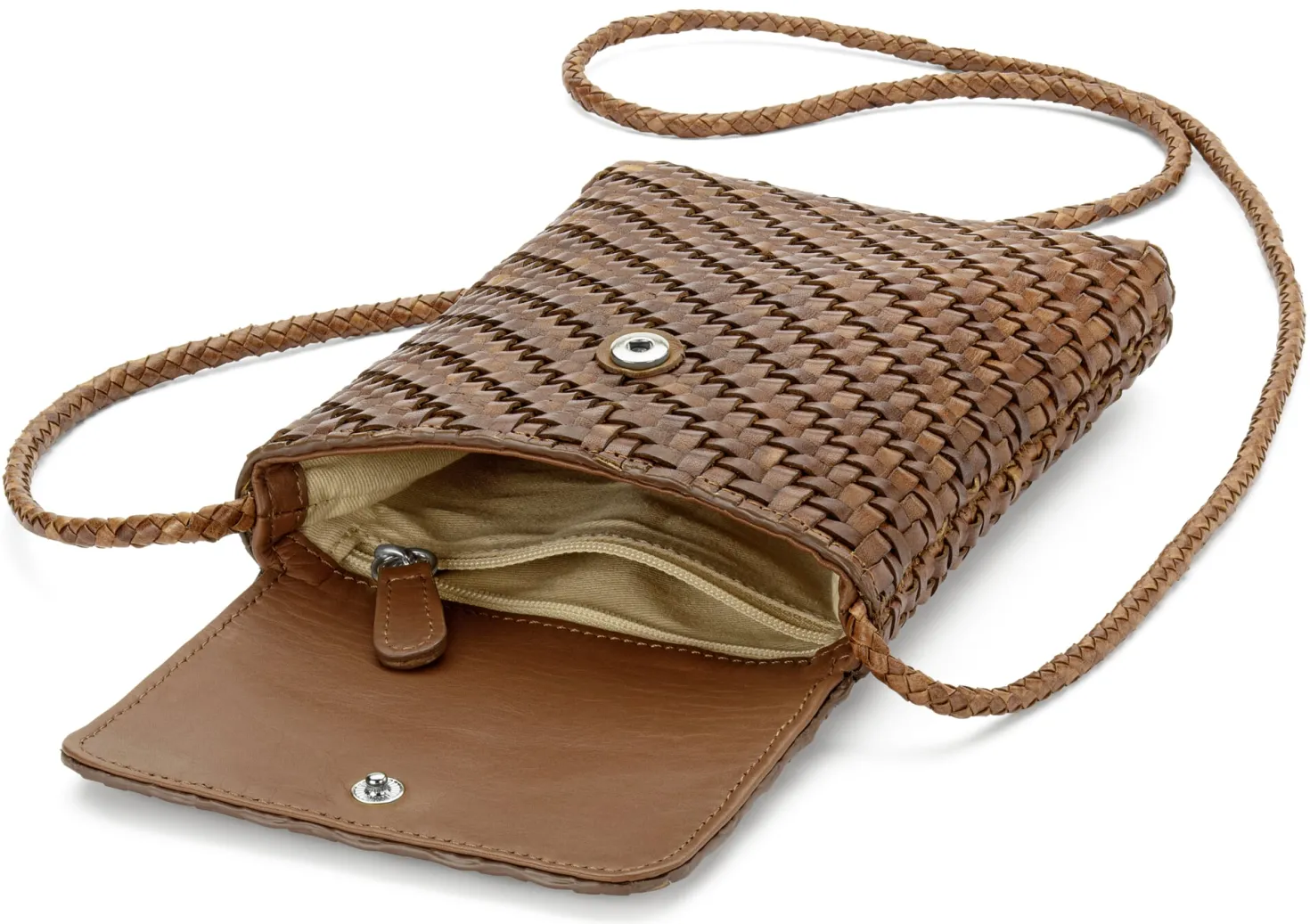 Leder-Handytasche geflochten, Braun