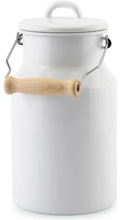 Milchkanne Emaille mit Holzgriff