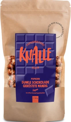 Popcorn belgische Schokolade und geröstete Mandeln vegan