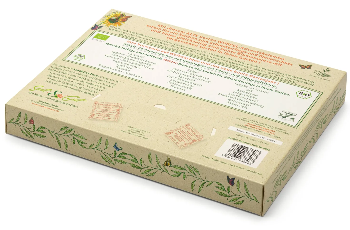 Saatgut-Adventskalender Bio-Blumen für Bienen und Schmetterlinge