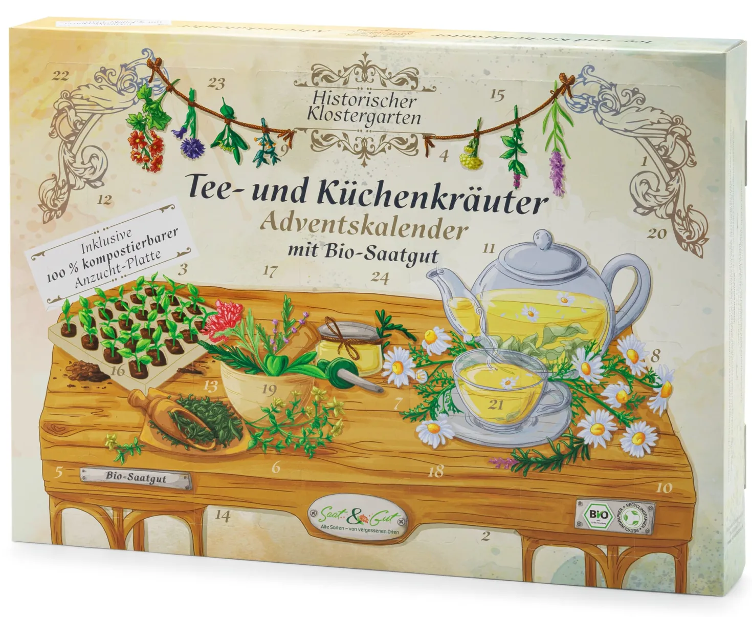Saatgut-Adventskalender Bio Tee- und Küchenkräuter
